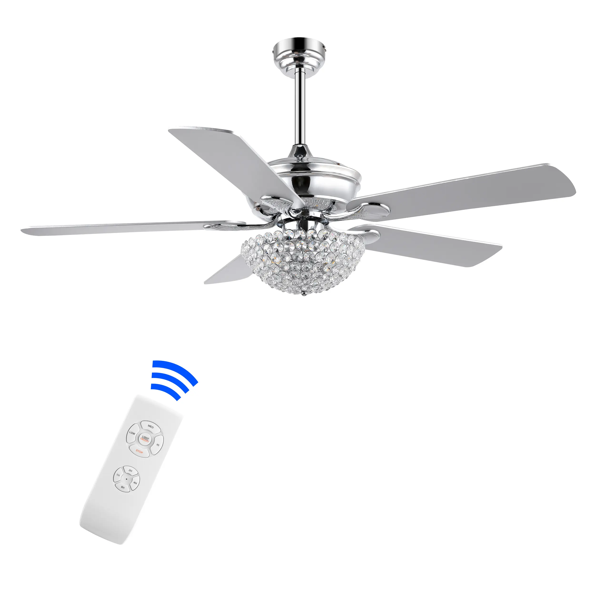 JONATHAN Y Cammy 3-Light Traditional Transitional Iron Chrome LED Ceiling Fan with Dome Light, LED Bulb, Energy Efficient, Adjustable Height, Swanky Crystal Embellishments, AC Supply for Bedroom, Living Room