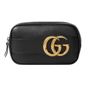 Pre-owned GUCCI leather Clutches & Wristlets Gold Label Logo Storage Bag Handbag Women's Black