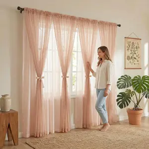 Window Wear, 8-Piece Set 52×84 Inches, comprising 4 Dori embroidered curtains and 4 540D fabric curtains, light-filtering, rod-pocket style, high-end decorative curtain set suitable for bedrooms, living rooms and studies, L66 L21