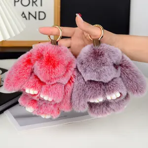 Adorable Rabbit Plush Pendant Bag Charm Keychain High-Quality Plush Fabric 3D Design Pink & Purple Trendy Accessory