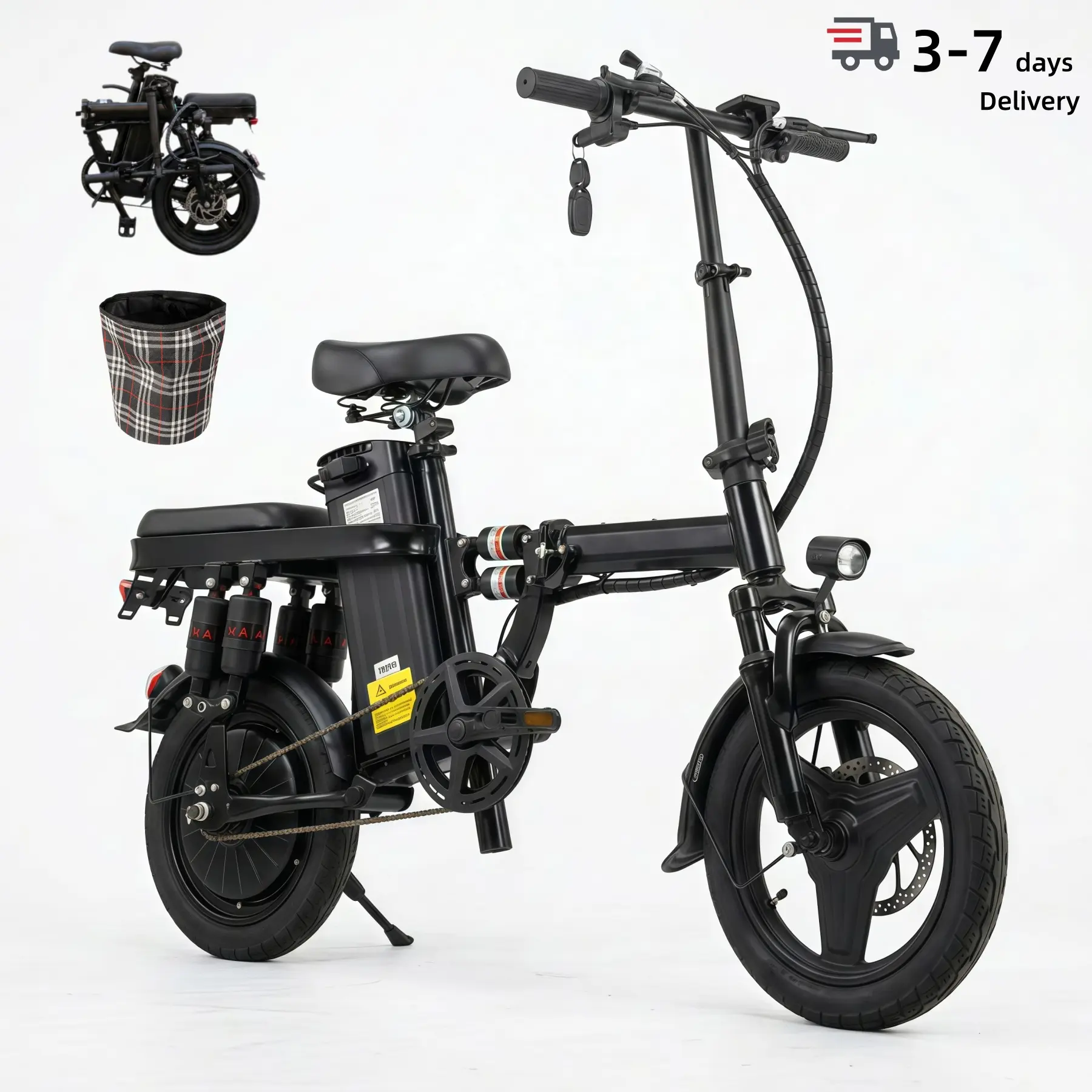 Adult Compact Folding Electric Bike, 800W Peak Motor, 48V 15Ah Removable Battery, Up to 31 mi Range, 20MPH Top Speed, 14-Inch Fat Tires, Full Suspension, Dual Disc Brakes, Easy-Storage Sports & Outdoor E-Bike Foldable