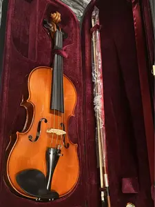 DVN-300 viola, 16", solid spruce top, nice flamed maple back and sides, full ebony parts, ebony tailpiece with E string tuner, including a rosin, brazil-wood bow, and an oblong foam case.