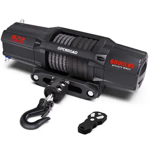 OPENROAD 6000 lbs UTV Winch, Waterproof IP67 Electric Trailer 6k Winch with 1/4"×50ft Synthetic Rope,Wireless Remote and Winch Stopper (6000lb with Mounting Plate)