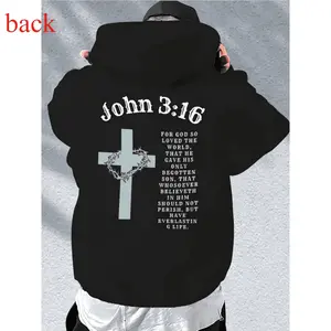 Men's John 3 16 With Cross Print Graphic Hoodie - Black Long Sleeve Pullover Regular Fit Soft &Amp; Breathable Fabric Ho Hoodied Unisex Fleece Hoodie