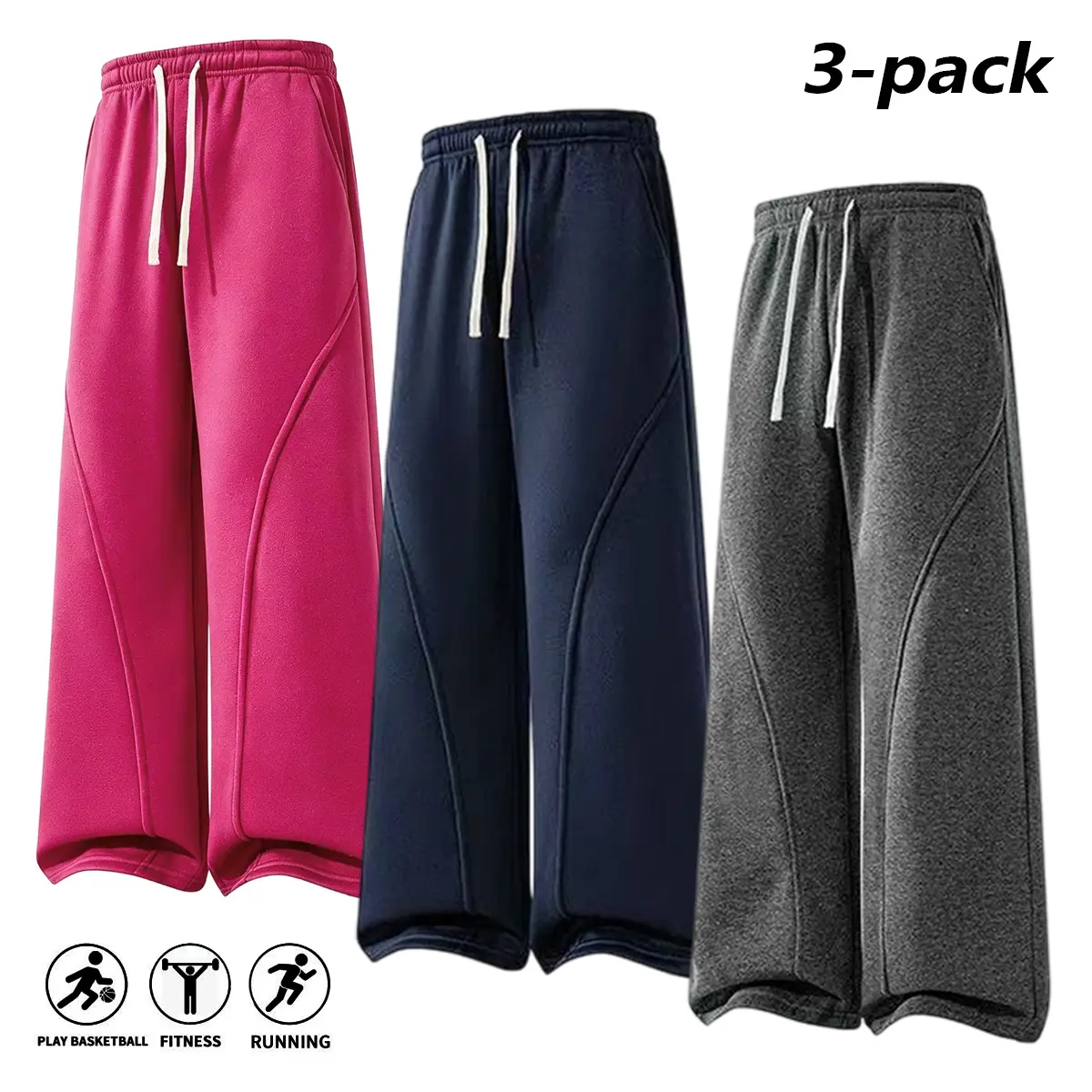 3-Pack Fall & Winter Styles Ultra-Soft Wide-Leg Sweatpants | Breathable athletic pants for basketball, running, and gym (optional 3-pack, 2-pack, and 1-pack) | Men’s bottoms for all seasons, back-to-school shopping