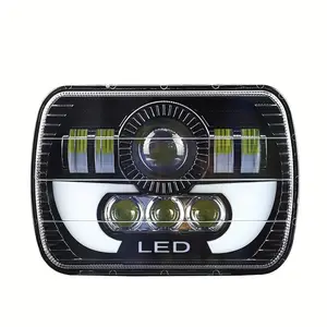For Grand For Cherokee 6x7 Square Lamp Car LED Headlight 7-inch Mustang Bull Horn Style With LED Lettering