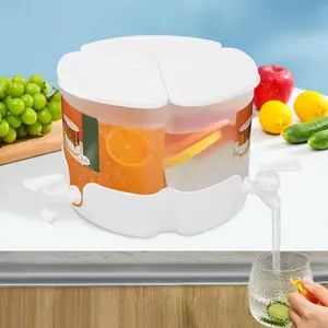 3-in-1 Beverage Dispenser, 5.2L/1.3Gal Clear PP Round Drink Dispensers for Parties, Juice Dispenser for Daily Life 360° Rotate, Wide Mouth Design Lemonade Dispensers, A High Tolerance 0-120℃/32-248°F Water Storage Tank