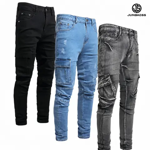 JUNBAOSS Men's Multi Pack Slim Fit Stretch Jeans Cargo Skinny Jeans for Men, Distressed Straight Leg Fashion Casual Comfort Flex Waist Denim Pants, Menswear Trouser Streetwear Jean with Plain Pockets#SohoChic