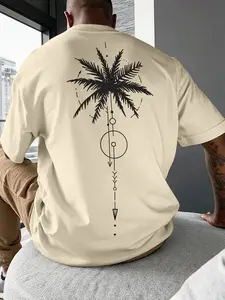 Men's Palm Tree Print T-Shirt, Casual Loose-Fitting Short Sleeve, Outdoor Travel Party Streetwear, All Seasons Comfortable Tee