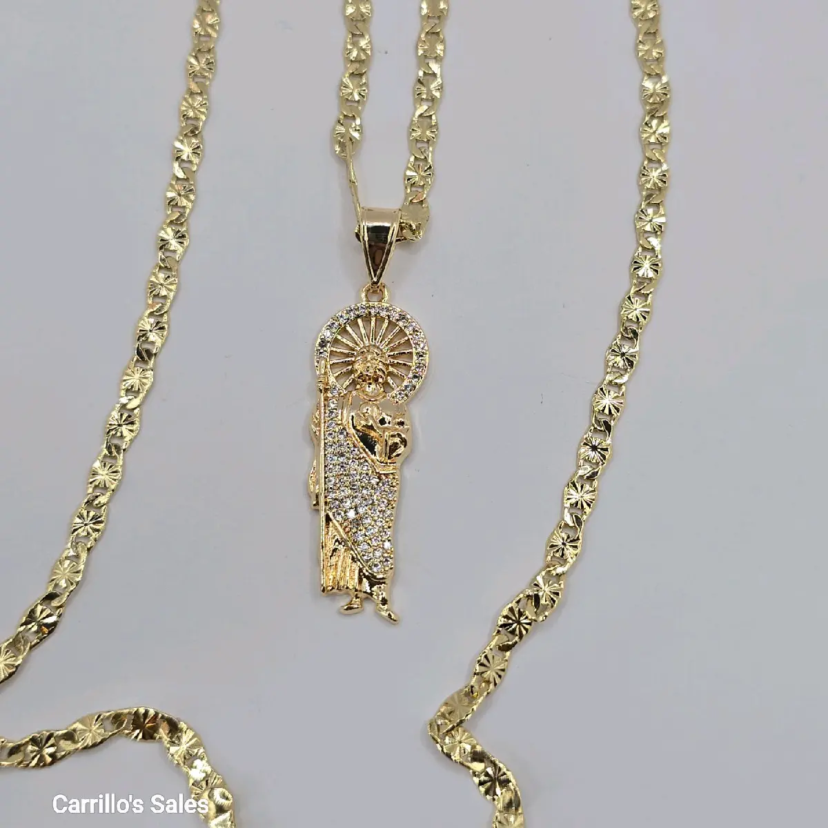 SAINT JUDE  clear color stone's religious necklace regular  style gold-plated 24"inches