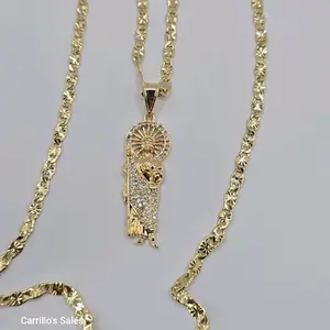 SAINT JUDE  clear color stone's religious necklace regular  style gold-plated 24"inches