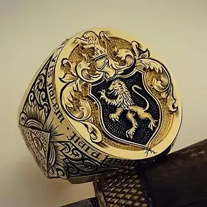 1pc Vintage Antique Golden Plated Lion'S Head Engraved Ring - Exquisite Fine Workmanship, Durable Metal Band, Men'S Fashion Jewelry, Perfect For Anniversary, Christmas, Birthday Gifts, Memorial Day Gifts, Punk Style