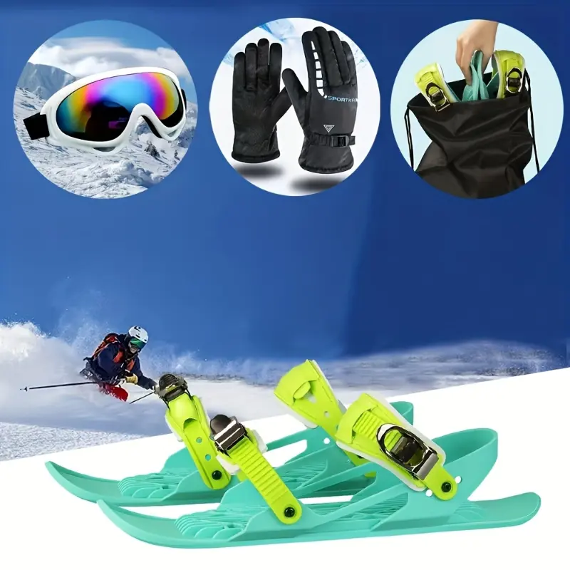 Mini Skis Snowskates for Adults, Adjustable ABS Snow Skates with Directional Shape & Flat Rocker, 4-Piece Winter Sports Set with Goggles, Gloves & Bag