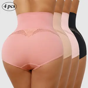 4 Pack Women's High-Waist Tummy Control Shapewear Panties - Butt Lifting & Waist Cinching Underwear, Breathable Mesh Full Coverage Body Shaping Briefs with Seamless Design, Posture Support & Smooth Contouring, All-Day for Gym