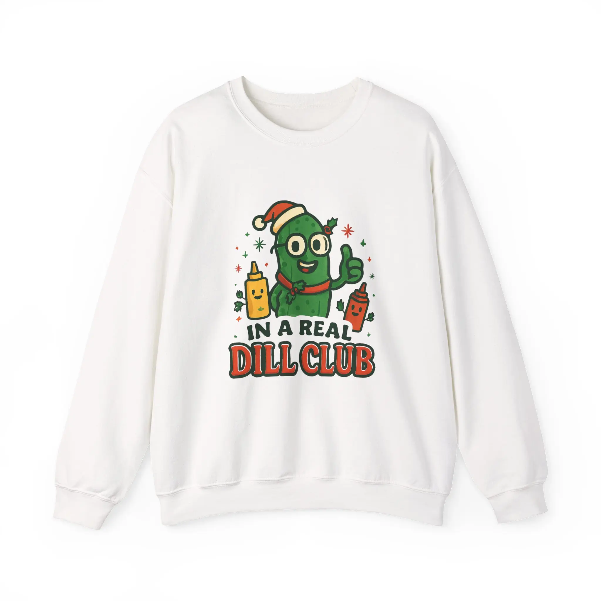 In a Real Dill Club Crewneck sweatshirt | Cute Pickle Holiday Graphic
