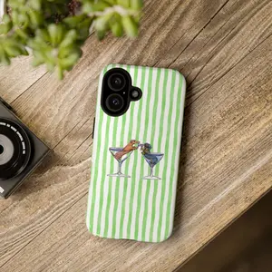 Cute Dachshund Martini Phone Case, Green Striped Aesthetic iPhone Cover, Funny Dog Lover Gift Protective Hard Case, gift for him for her