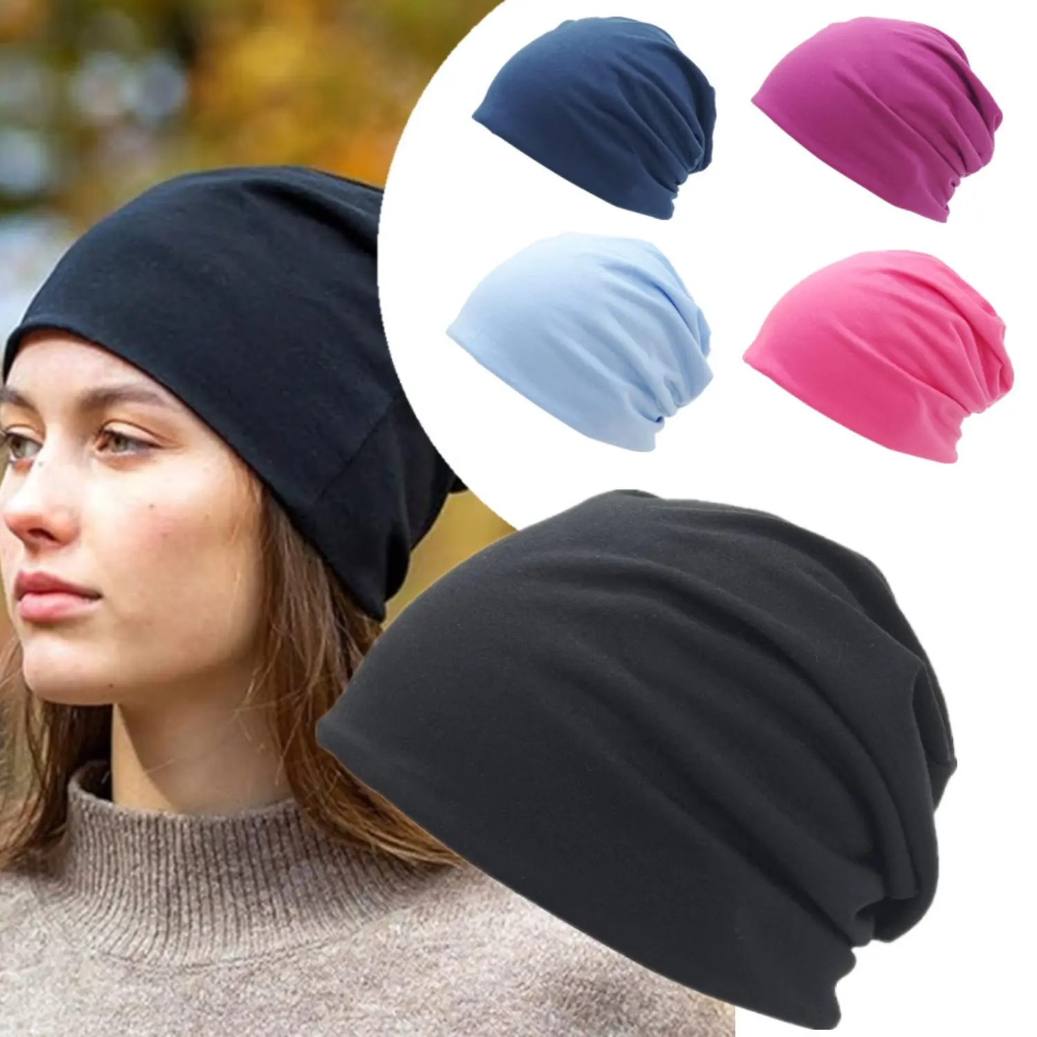[Summervibes] A Set of 5/4 Pcs Women's Slouchy Beanie Chemo Hat,Stretch Cancer Head Wraps,Sleep Head Scarf for Cancer Patient,Halloween Christmas Party Father's Day Gift