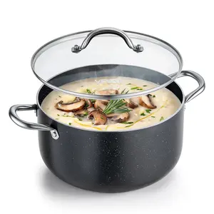 VEVOR Aluminum Stock Pot, 8-Quart Nonstick Ceramic Coated Pot with Glass Lid, PFOA-Free, PFAS-Free, Compatible with Gas Stoves, Induction Cooktops, Electric Stoves, for Soups, Stews, and Pasta