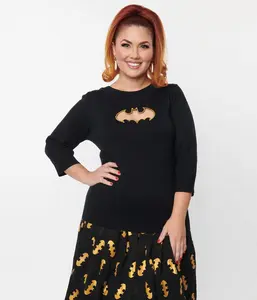 DC Comics x Unique Vintage Black Cutout Batgirl Retro Batman Knit Top