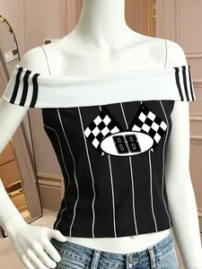 American Style Racing Flag Print One-Shoulder Tank Top, Spring Summer New Slim Fit, Streetwear Fashion, Trendy Instagram Clothes for Women
