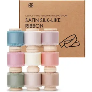 Silk Satin Ribbon 1 Inch x 45 Yard Wooden Spool  Frayed Ribbon for  Wrapping  Shower Wedding Bridal Bouquets Holiday Decor 9 Rolls x 5 Yard