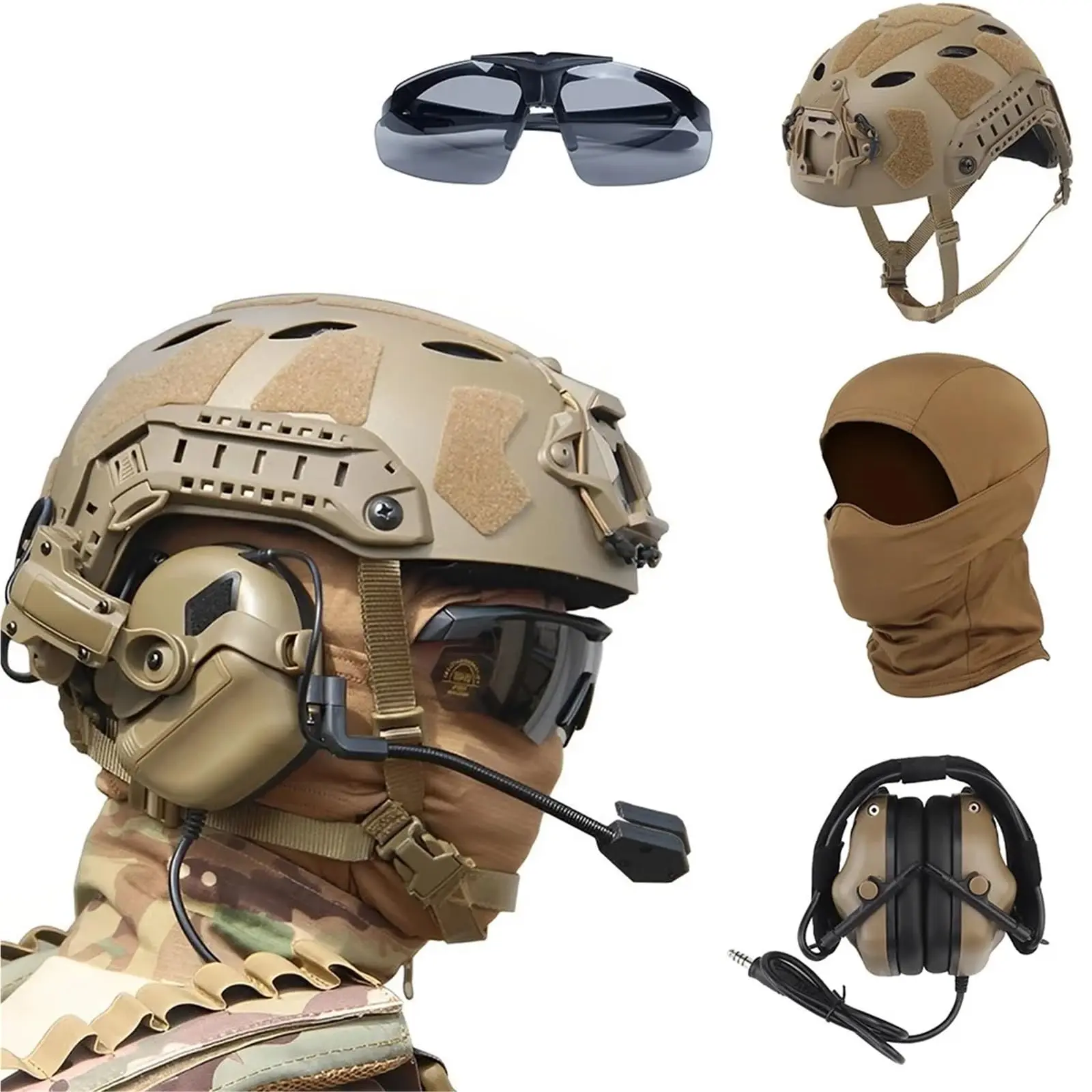 Airsoft Communication Headset Balaclava Face Mask 3 Color Goggles Set Full Protection Tactical Helmet Set for Paintball