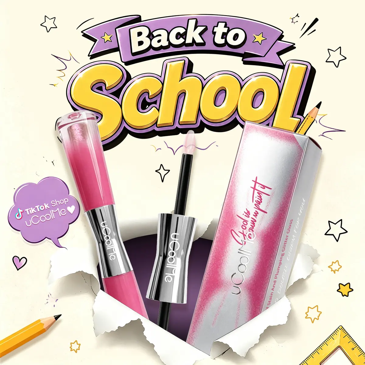 uCoolMe Double-Ended Tinted Cosmetic Lip Gloss - Long-Lasting Base Color, Pearlescent Plumping for Plump Finish, Transfer-Proof for Glossy Lips Makeup (#DealsForYouDays), Tinted Lip Gloss