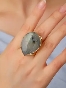 Natrual Irregular Labradorite Gemstone Ring Vintage Bronze Adjustable Retro Ring Unshaped Original Raw Stone Ring Gift For Women Man Girl Boy Party Accessory Jewelry Gift For Bithday Anniversary Christmas Hallowmas Fashion Ring