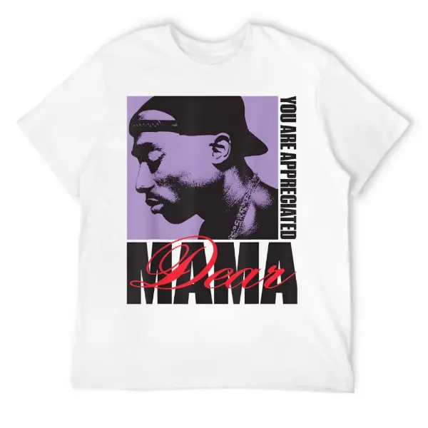 Men's Official Tupac Dear Mama Appreciated Classic Casual Stretch Short-Sleeve Tshirt, Menswear Top for Layering