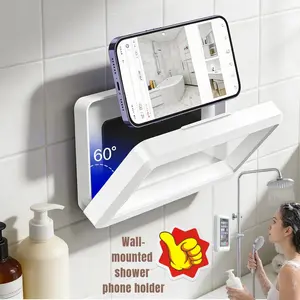 1pc 360° Rotating Bathroom Phone Case, Wall-Mounted Shower Phone Holder, Waterproof and Fogproof Bathroom Toilet Phone Stand, Accessories