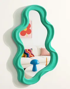 Green Wall Mirror Decor for Hallway Entryway, Small Asymmetrical Decorative Mirrors for Home Office Living Room, Funky Home Accent Decor for Housewarming Christmas Wedding Gift (Green)