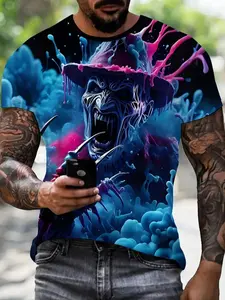 Men's Skull 3D Graphic Print T-Shirt, Menswear Casual Short Sleeve Round Neck Tee, Outdoor Fashion Streetwear, Fitted Minimalist Style, All Seasons Wear