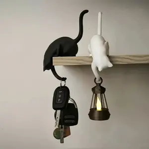 2pcs Creative Cat Hooks, 3D Printed Cat Figurines, Multi-Purpose Keychain Tie Decor, Perfect Gift for Cat Lovers