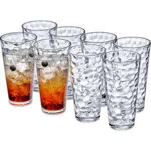 Iceberg - 24-Ounce Plastic Tumblers (Set of 8), Plastic Drinking Glasses, All-Clear High-Balls, Reusable Cups, Stackable, BPA-Free, Shatter-Proof, Dishwasher-Safe