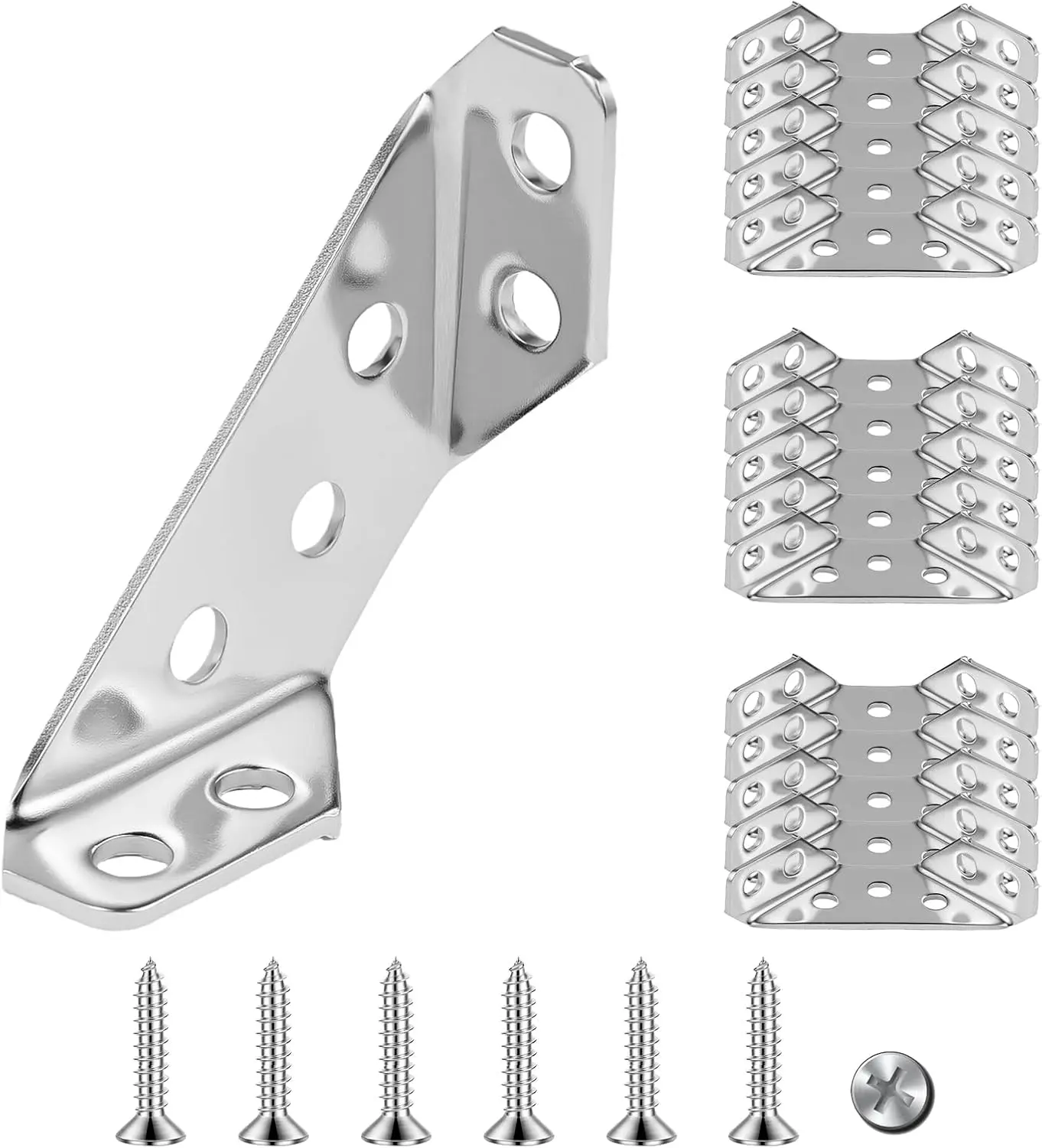 20PCS Universal Stainless Steel Corner Brackets - Essential Home Improvement Tool, Premium Right-Angle Clamping Brackets with Screws for Secure Attachment, Triangular Design Connectors for Wood Furniture, Cabinets