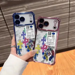 Vintage Rainbow Cross Sticker Phone Case for iPhone 17 AIR 17 PRO 16 PRO 15  PRO MAX  14 PLUS 13 PRO 12 11 series (silicone softshell) airbag anti-drop and shockproofmobile phone protective case