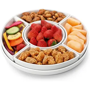 Porcelain Divided Serving Dishes, Appetizers Tray, Serving Tray for Party -  for Chips and Dip, Fruit, Veggies, Candy and Snacks, Divided Serving Platter, Relish Tray, White