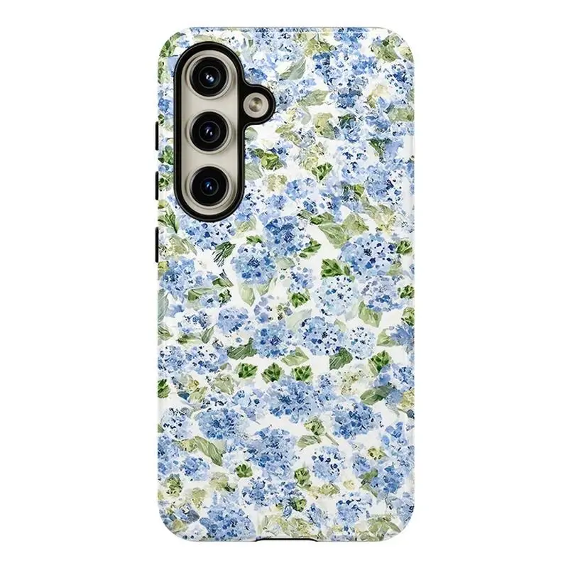 Blue Hydrangea Girly Aesthetic Flowers Phone Case ,Shockproof Rugged Cover Dual Layer Soft TPU Hard Bumper Shell for Samsung S26 S25 S24 S23 S22 S21 NOTE20 Ultra A71 A56 A36 Plus FE A57 A06 A13 A14 A15 A16 A23 A25 A26 A34 A52 A53 A54 A55 S25edge S26ultra