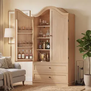 Sikaic 70.9 inch Tall Kitchen Pantry Cabinet with Scalloped Arched Top, Farmhouse Kitchen Cabinet with 2 Drawers and Door Storage for Pantry or Dining Room, Natural summergarden