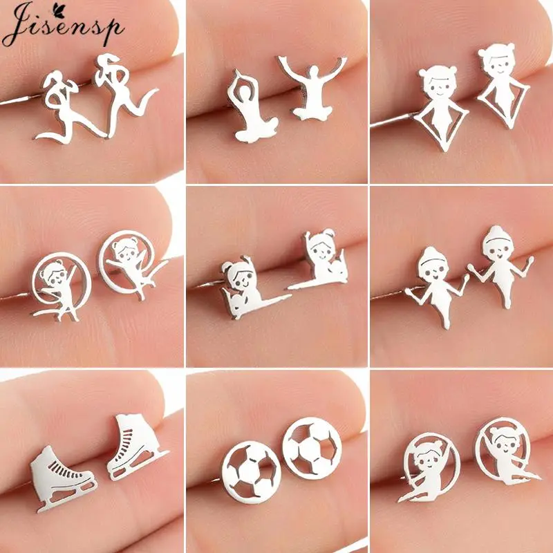 2024 Stainless Steel Sports Stud Earrings for Women Men Punk Running Skate Yoga Baseball Earring Football Fans Jewelry Gifts