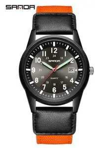 Sanda Outdoor Sports Men's Watch Nylon Strap Lightweight Calendar 50m Waterproof Quartz Casual Student Watch Sun Texture Quartz Analog Watch