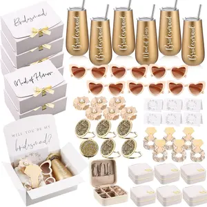 48 count 6 Set Bridesmaid Proposal  Maid of  Box Will You Be My Bridesmaid Invited Card 16oz Tumbler  Box Sunglasses Scrunchies Clip Mirror for Bridal Shower Bachelorette Party