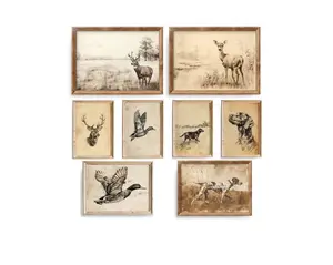 Bundle, Hunting Decor Poster Unframed, Cabin Rustic Vintage Animal Sketch Poster, Deer Duck Dog Decor Set, Wall decor, Home Decor, Birthday Gift.