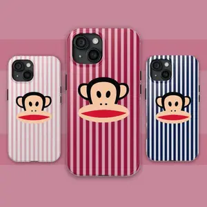 Striped Paul Frank Tough Case For iPhone 16 15 14 13 12 11 Plus Pro Max Mini - Cute Aesthetic Trendy Phone Accessories