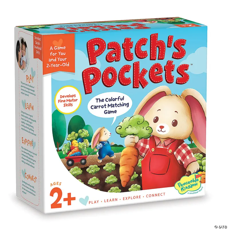 Patch’s Pockets Color Matching Board Game Set - Carrot-Themed Fun Board Game for 2+ Years, Boosts Children Development, Color Skills & Fine Motor Practice, Includes 1 Gameboard & 4 Bunnies
