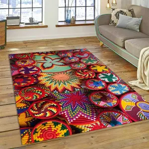 Colorful Crochet Mandala Flannel Area Rug - Boho Ethnic Woven Pattern Print Soft Mat for Living Room, Non-Slip Bohemian Home Decor #BohoMandalaRug #ColorfulCrochetMat #EthnicHomeDecor #2DWovenCarpet #NonSlipFlannelRug