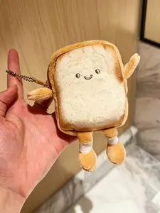 Toast Man Bag Charm Plush Coin Purse, 3D Character Design with Limbs and Facial Expressions, Soft and Adorable, Zipper Closure for Bags, Keys, Earphones