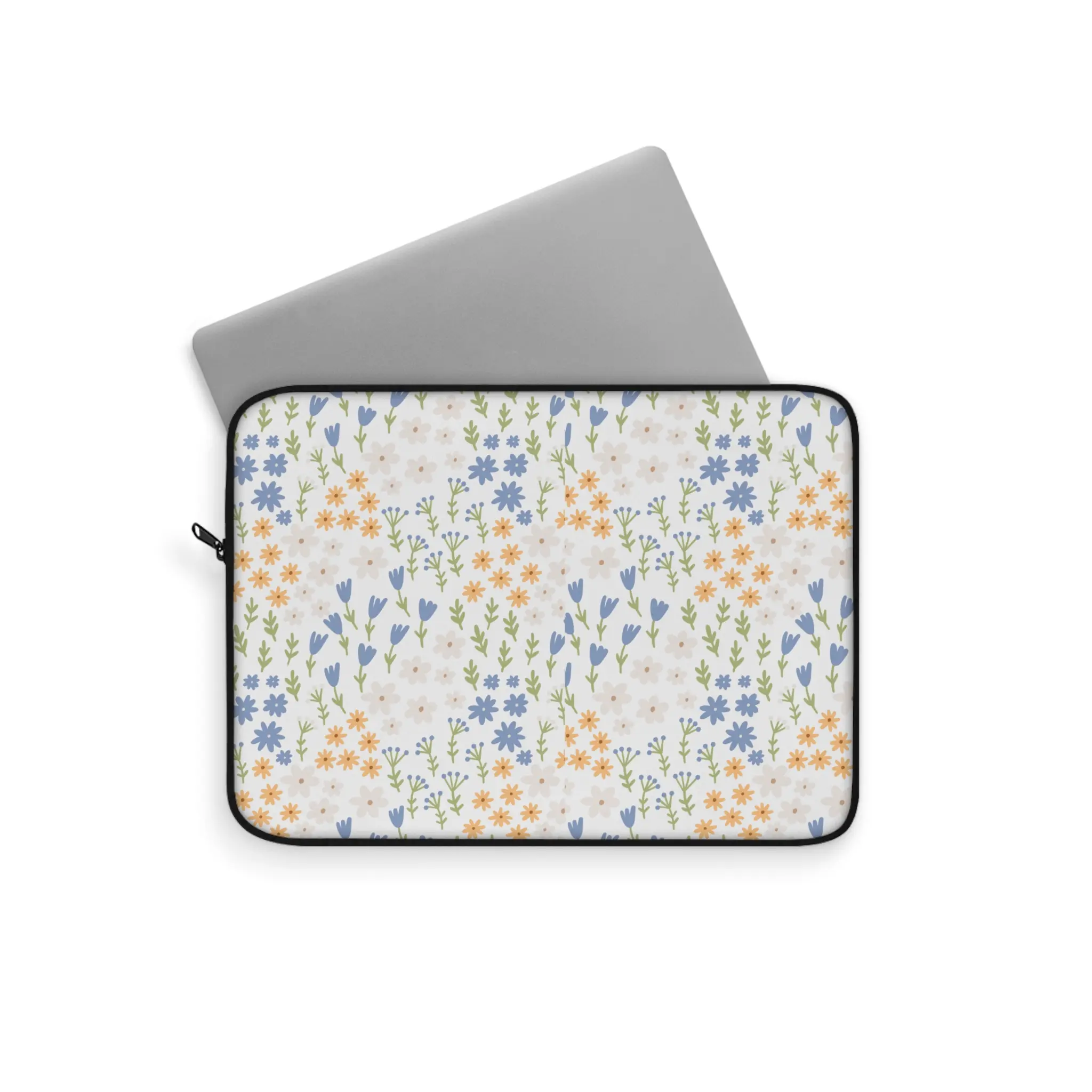 Wildflower Meadow Laptop Sleeve | Blue Orange Floral Pattern