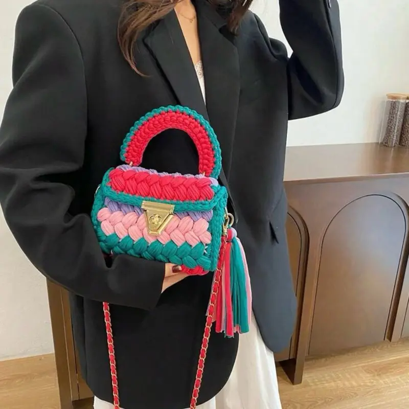 Handmade Eco Friendly Cute Sling Handbag - Locally Made in USA, Colorful Contrast Cloth Strap, Spacious Shoulder Bag for Daily Use, Gift for Friends