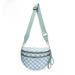 Spacious Black and White Plaid Nylon Waist/Crossbody Bag for Essentials, Plus Size Friendly, Ideal as a Gift
